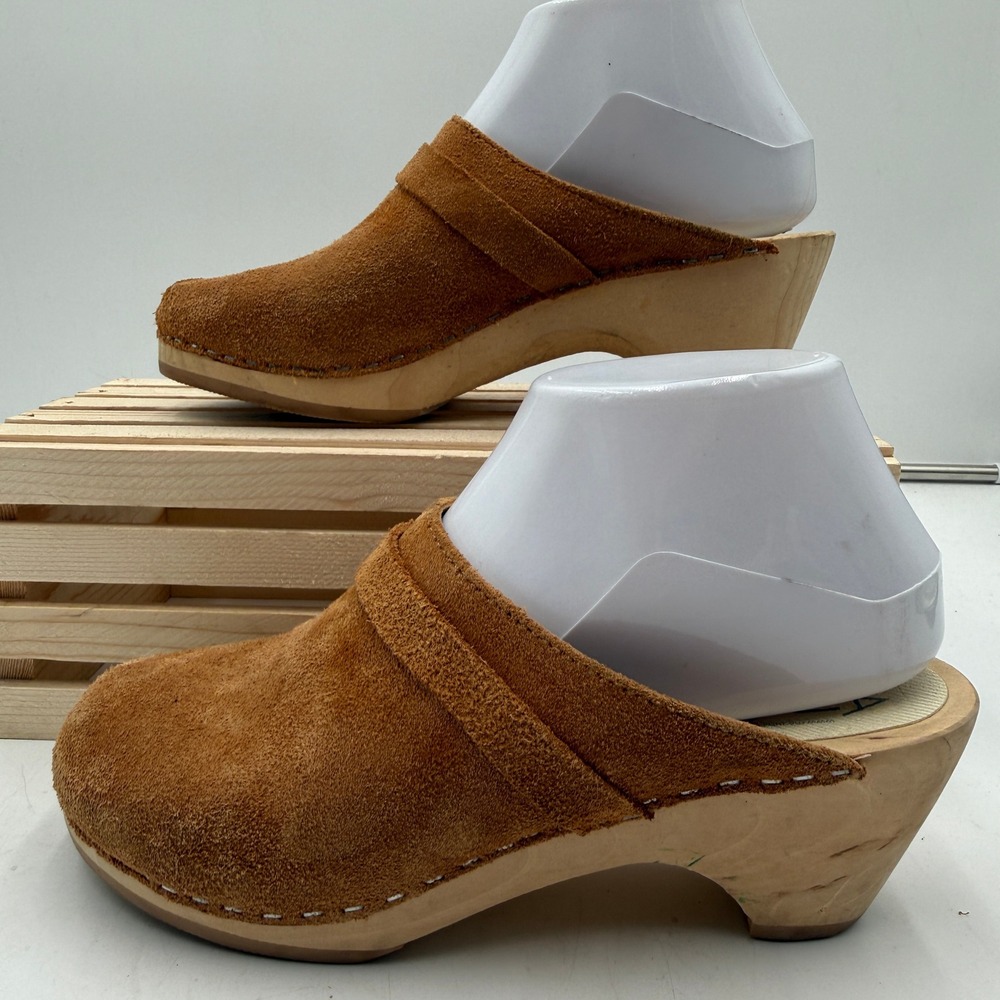 Maguba Leather Suede‎ Wooden Clogs Brown Bohemian Slip On Mule Womens Size 37